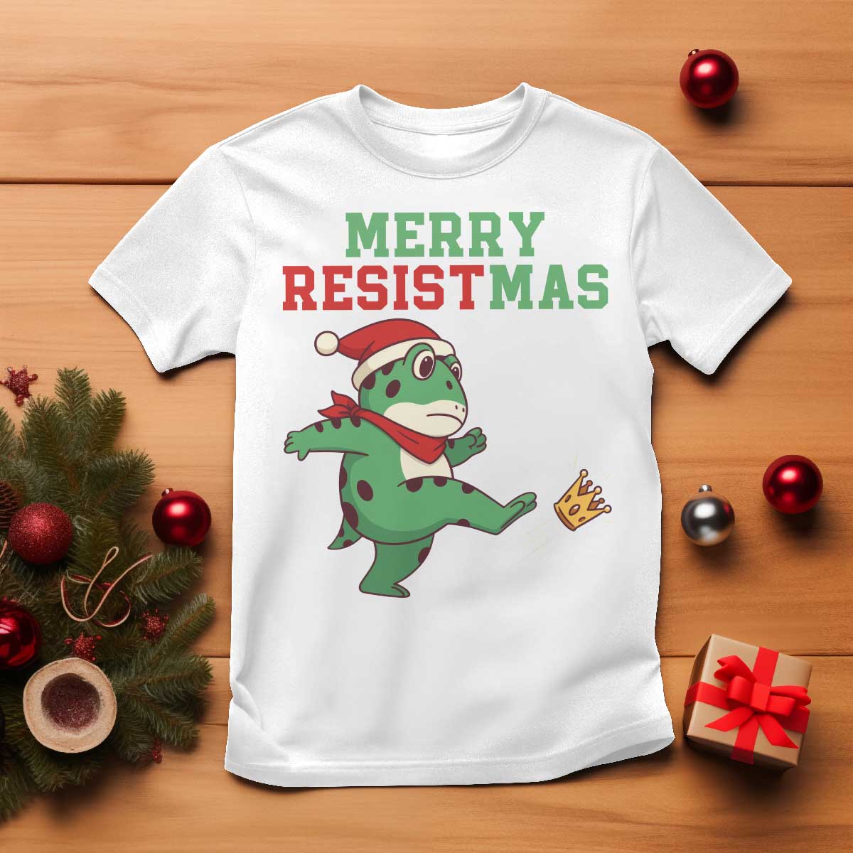 Merry Resistmas Frog Christmas T Shirt TS14 White Print Your Wear