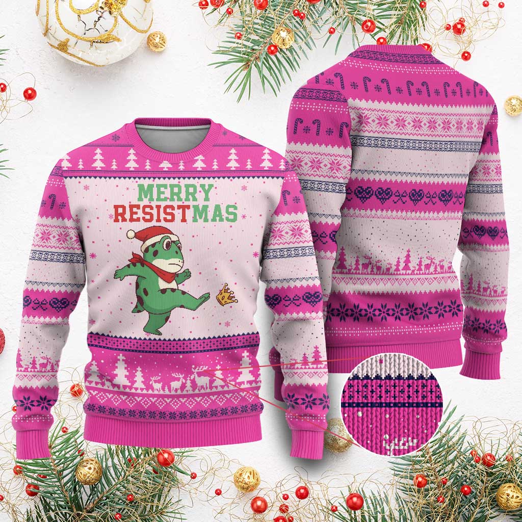 Merry Resistmas Frog Xmas Ugly Christmas Sweater TS14 Hot Pink Print Your Wear