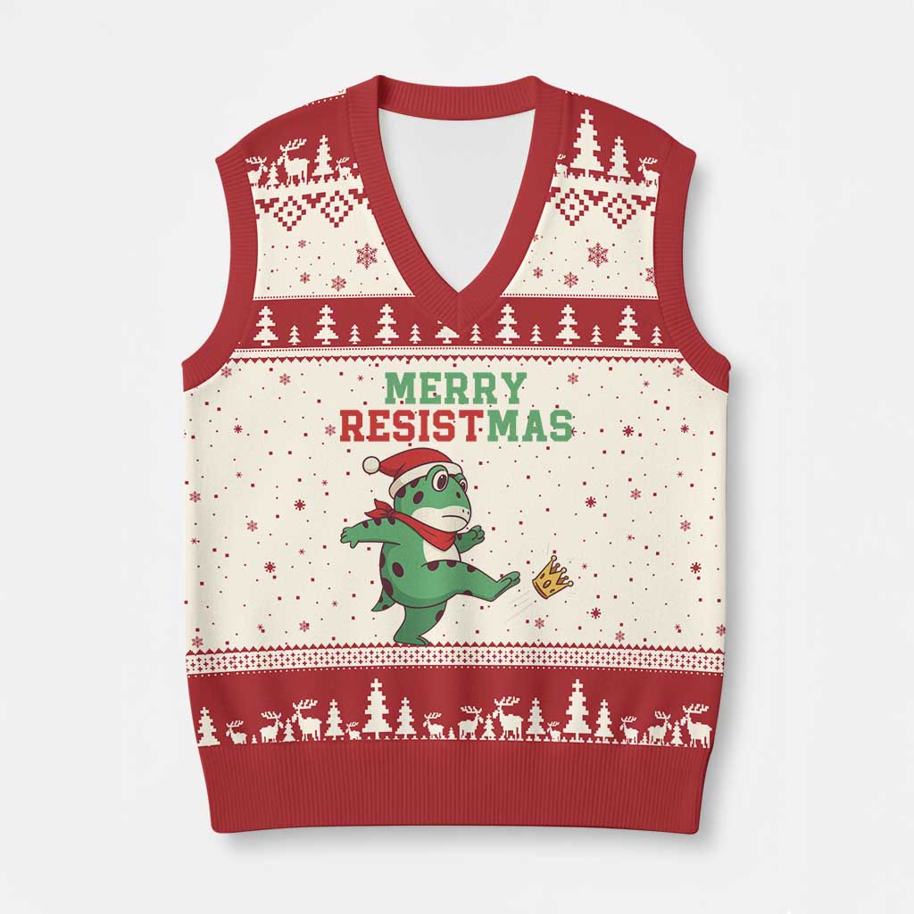 Merry Resistmas Frog Xmas V-Neck Knit Sweater Vest TS14 Beige Red Print Your Wear