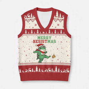 Merry Resistmas Frog Xmas V-Neck Knit Sweater Vest TS14 Beige Red Print Your Wear