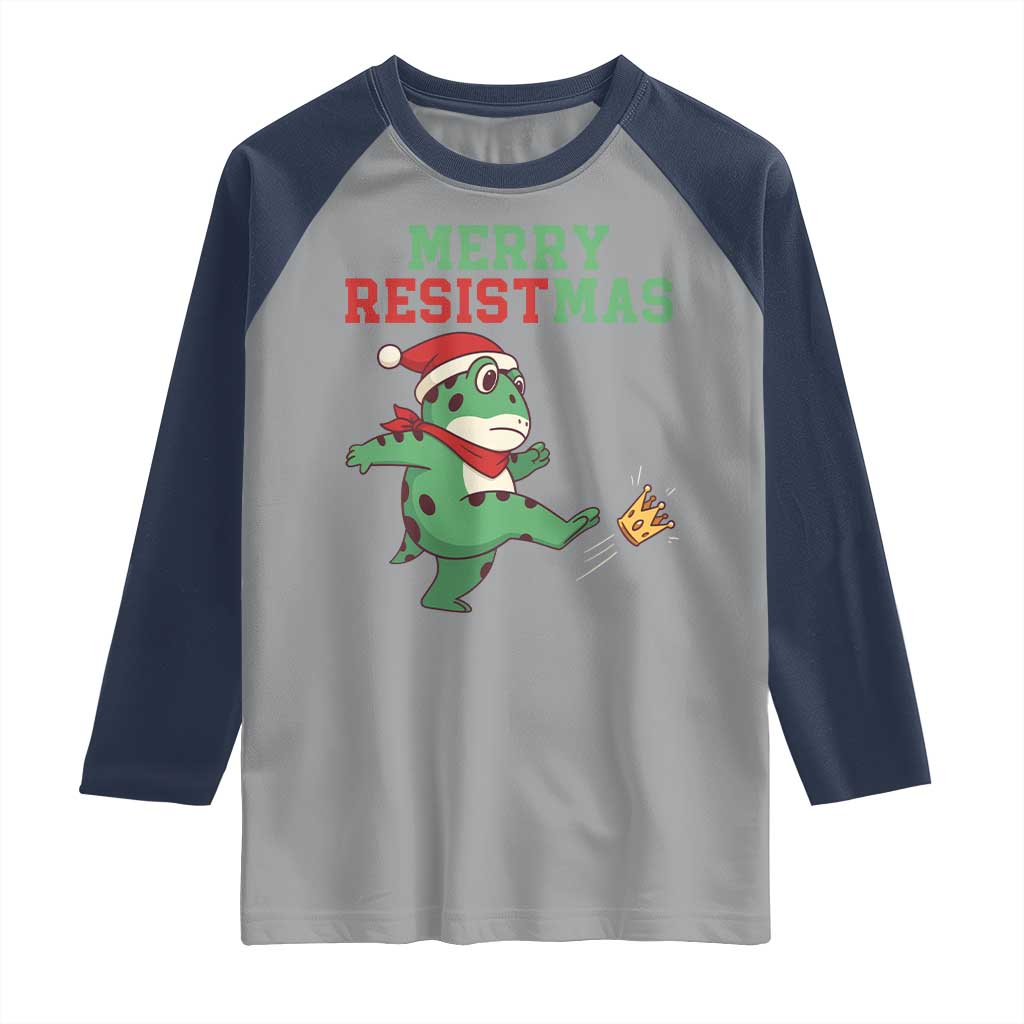 Merry Resistmas Frog Christmas Raglan Shirt TS14 Sport Gray Navy Print Your Wear