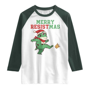 Merry Resistmas Frog Christmas Raglan Shirt TS14 White Dark Forest Green Print Your Wear