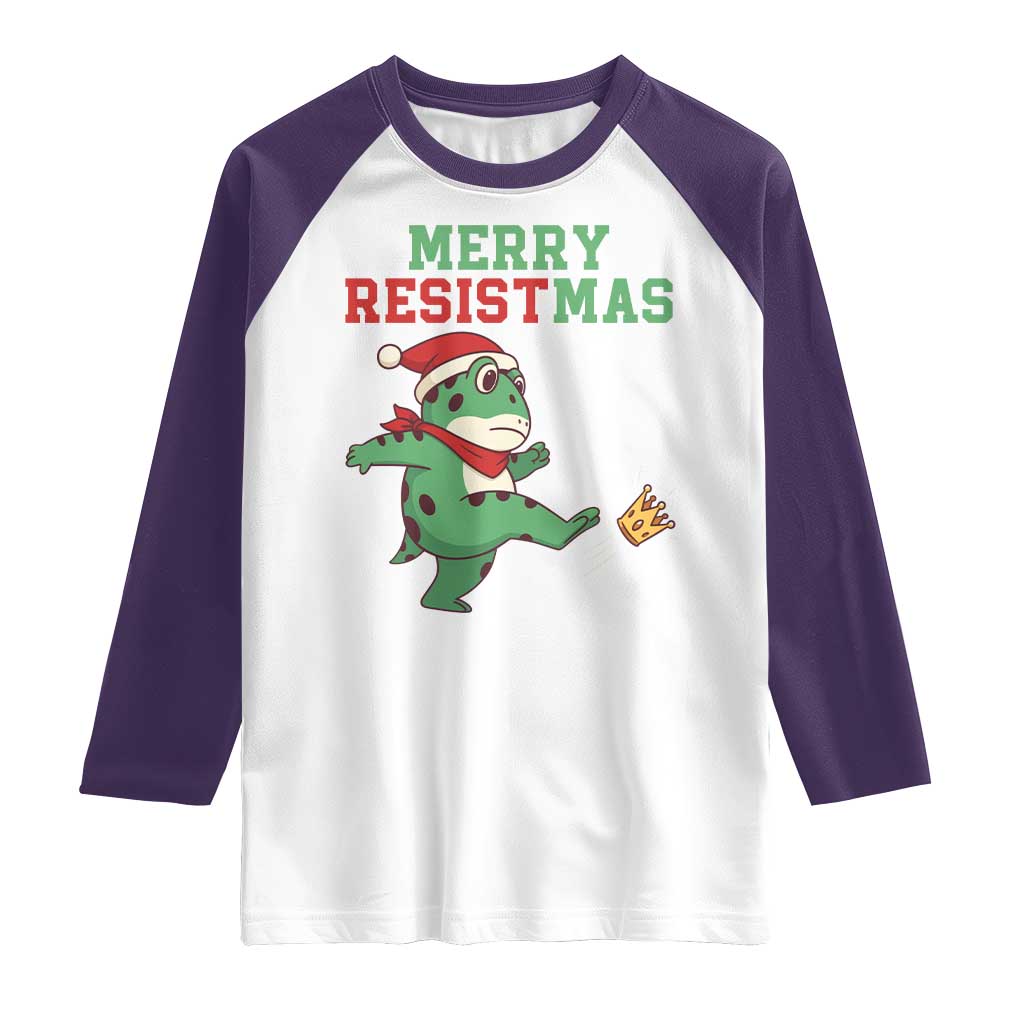 Merry Resistmas Frog Christmas Raglan Shirt TS14 White Purple Print Your Wear