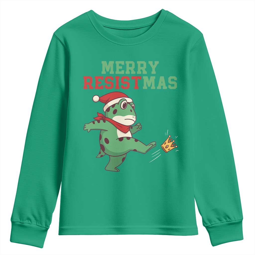 Merry Resistmas Frog Christmas Youth Sweatshirt TS14 Irish Green Print Your Wear