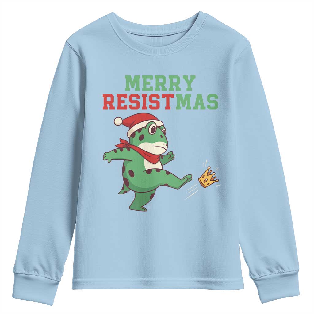 Merry Resistmas Frog Christmas Youth Sweatshirt TS14 Light Blue Print Your Wear