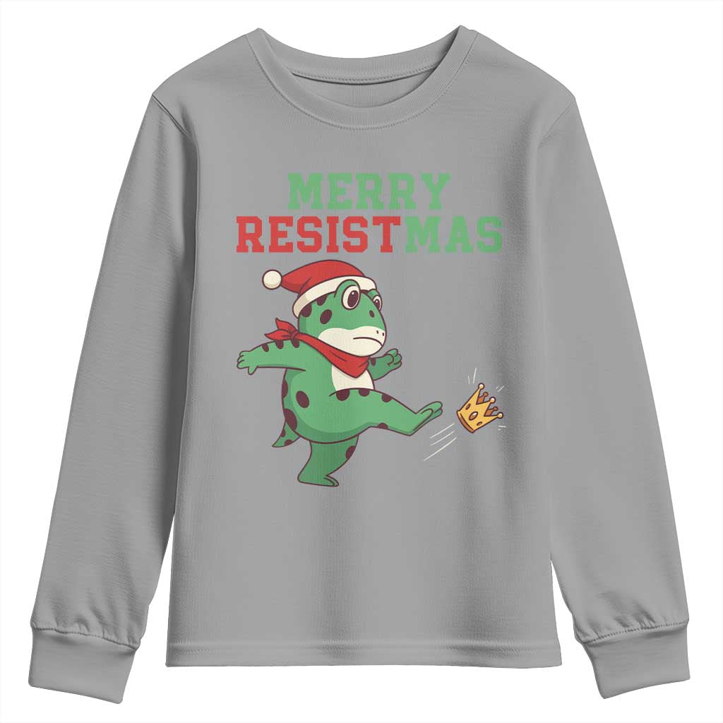Merry Resistmas Frog Christmas Youth Sweatshirt TS14 Sport Gray Print Your Wear