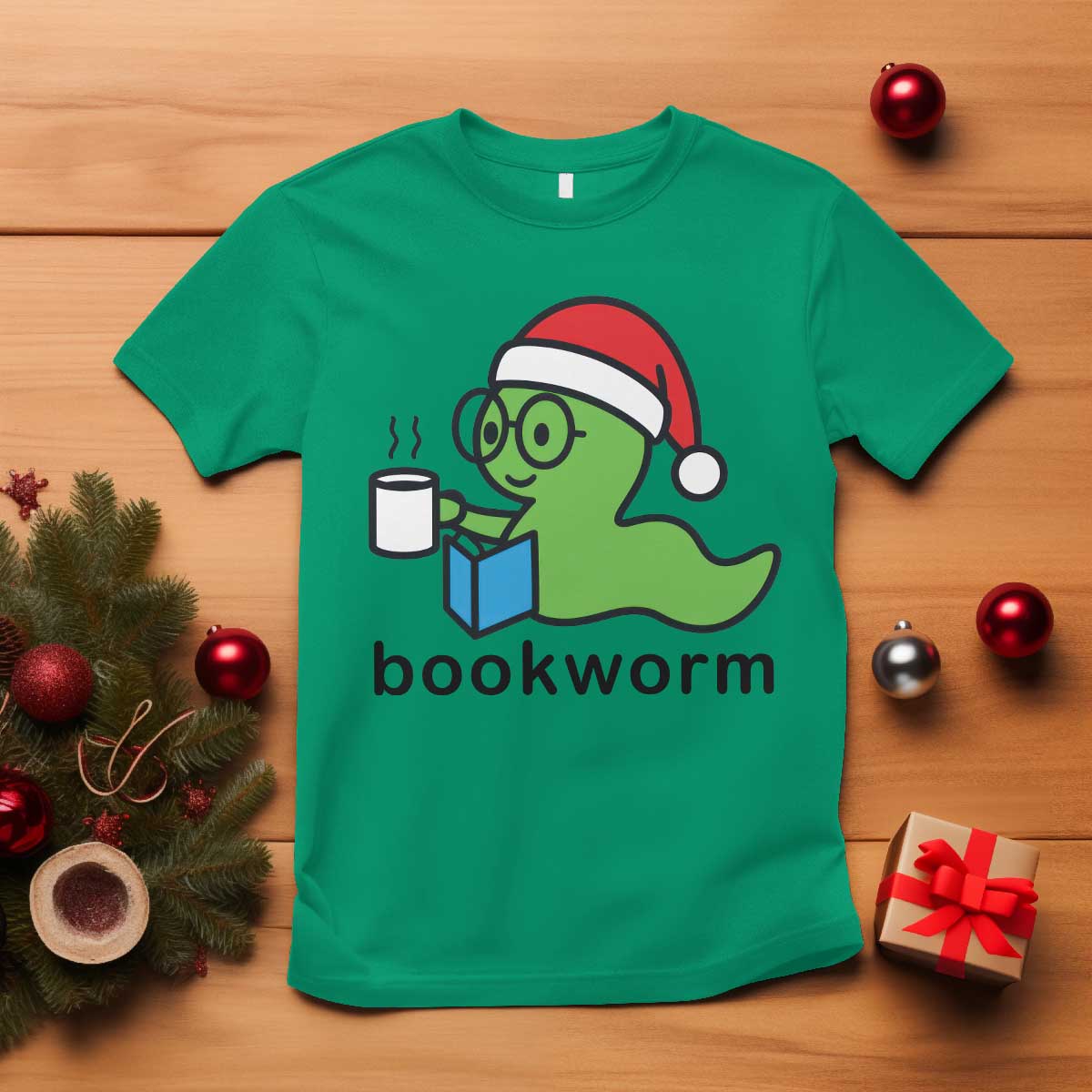 Bookworm Christmas T Shirt Reading Book Lover TS14 Irish Green Print Your Wear