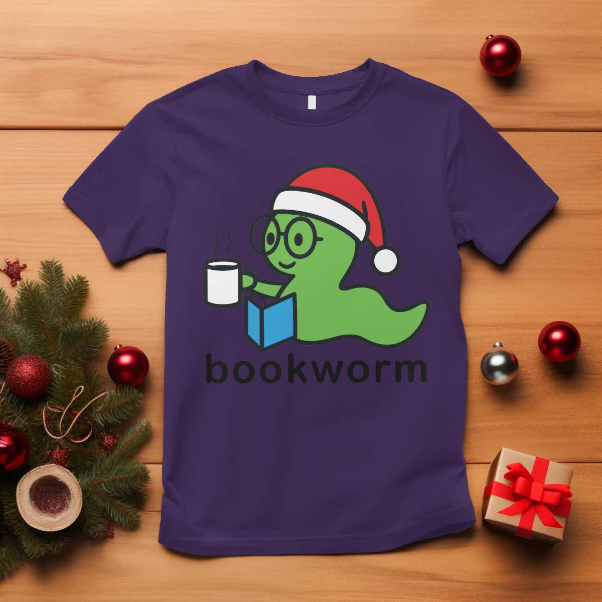 Bookworm Christmas T Shirt Reading Book Lover TS14 Purple Print Your Wear
