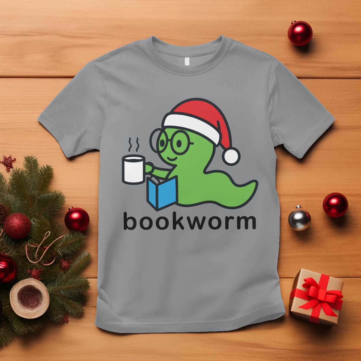 Bookworm Christmas T Shirt Reading Book Lover TS14 Sport Gray Print Your Wear