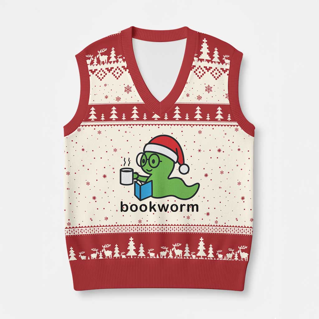 Bookworm Xmas V-Neck Knit Sweater Vest Reading Book Lover TS14 Beige Red Print Your Wear
