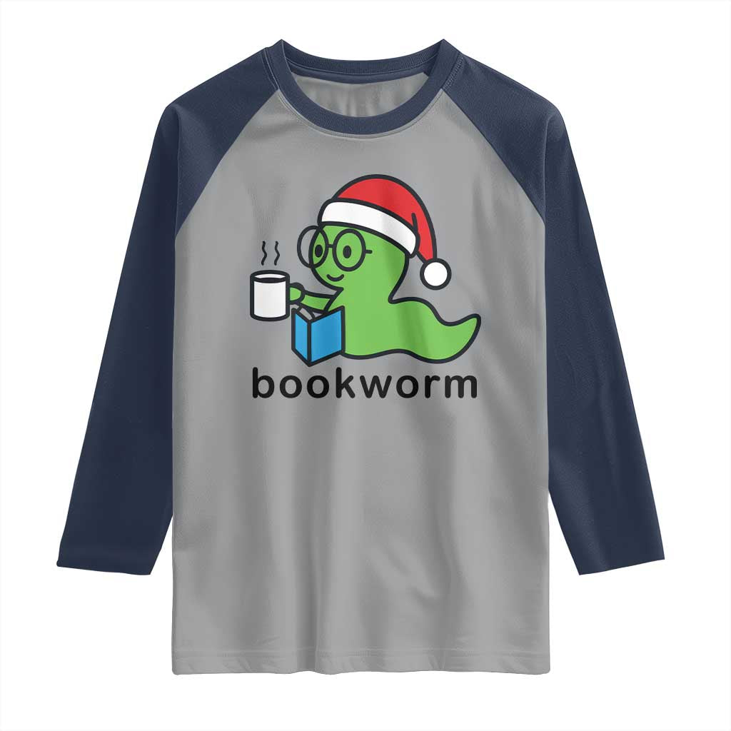 Bookworm Christmas Raglan Shirt Reading Book Lover TS14 Sport Gray Navy Print Your Wear