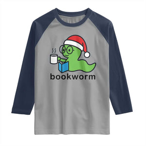 Bookworm Christmas Raglan Shirt Reading Book Lover TS14 Sport Gray Navy Print Your Wear