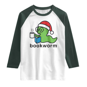Bookworm Christmas Raglan Shirt Reading Book Lover TS14 White Dark Forest Green Print Your Wear