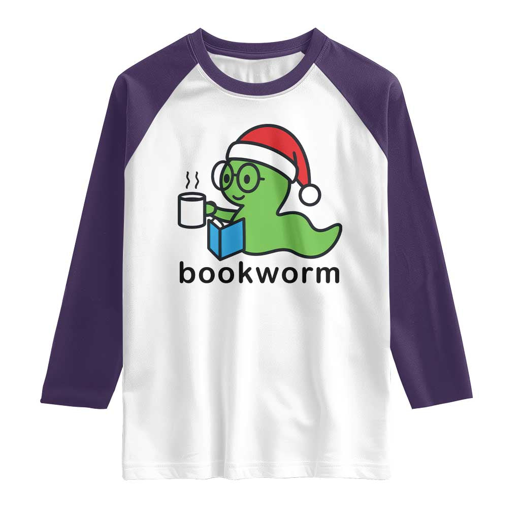 Bookworm Christmas Raglan Shirt Reading Book Lover TS14 White Purple Print Your Wear