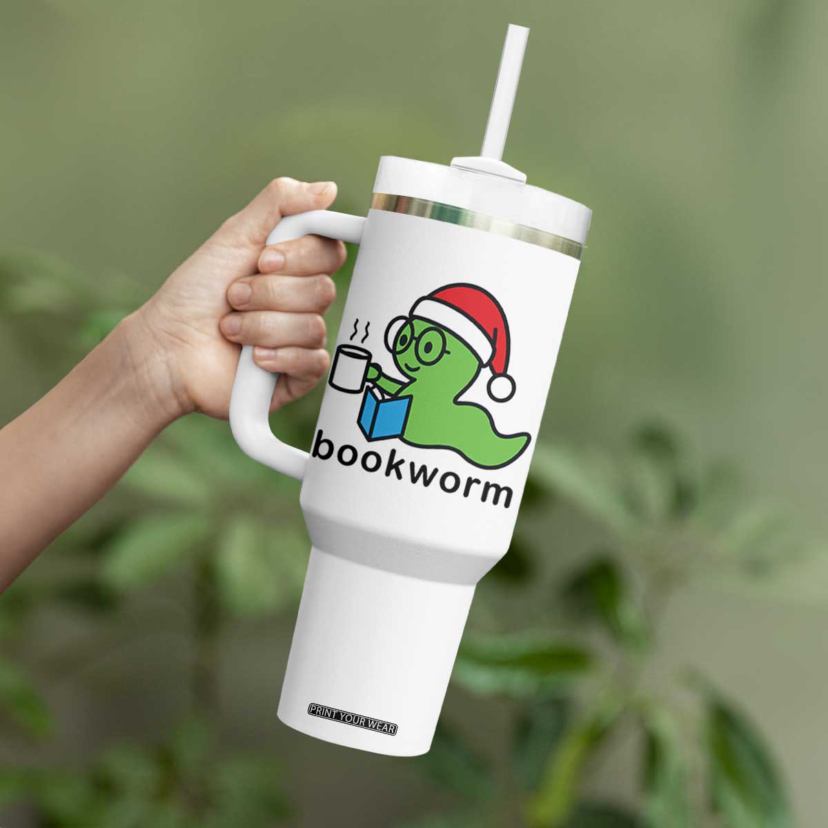 Bookworm Christmas Tumbler With Handle Reading Book Lover TS14 Print Your Wear