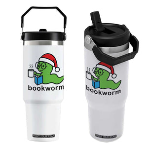 Bookworm Christmas Flip Straw Tumbler Reading Book Lover TS14 One Size: 30 oz White Print Your Wear