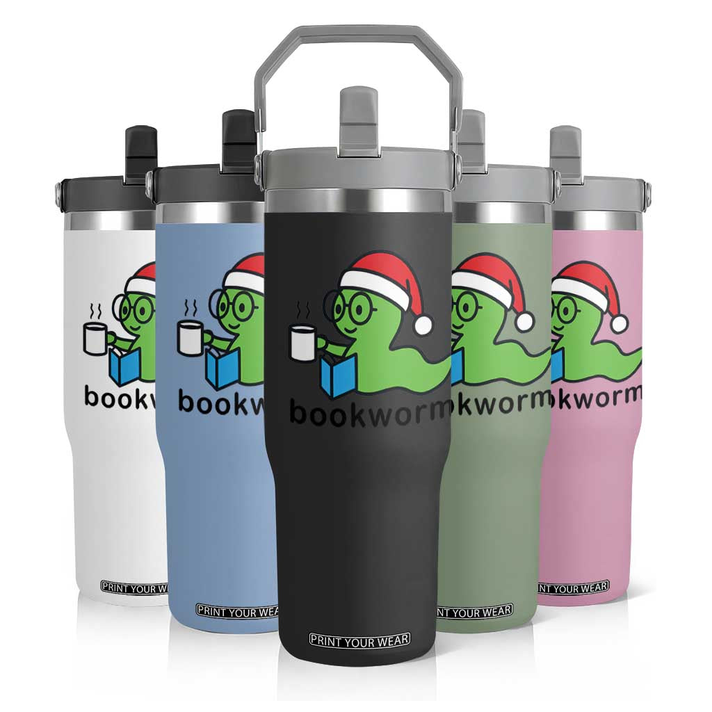 Bookworm Christmas Flip Straw Tumbler Reading Book Lover TS14 Print Your Wear