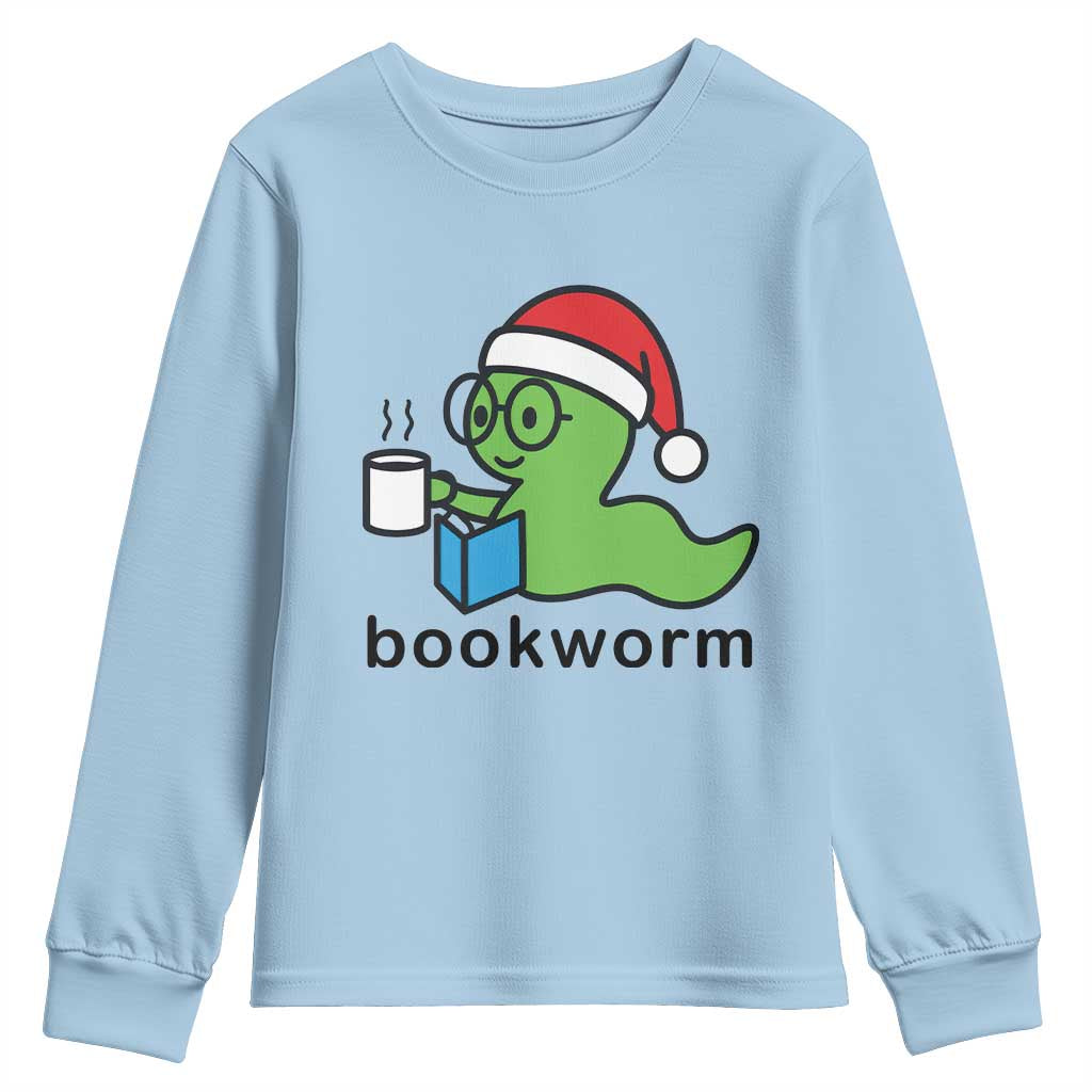 Bookworm Christmas Youth Sweatshirt Reading Book Lover TS14 Light Blue Print Your Wear