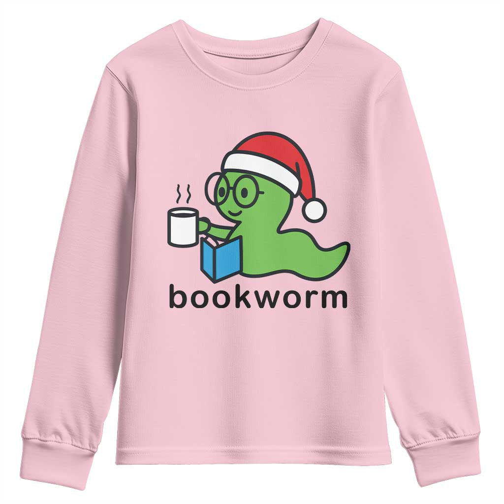 Bookworm Christmas Youth Sweatshirt Reading Book Lover TS14 Light Pink Print Your Wear