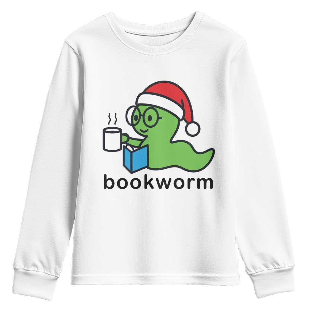 Bookworm Christmas Youth Sweatshirt Reading Book Lover TS14 White Print Your Wear