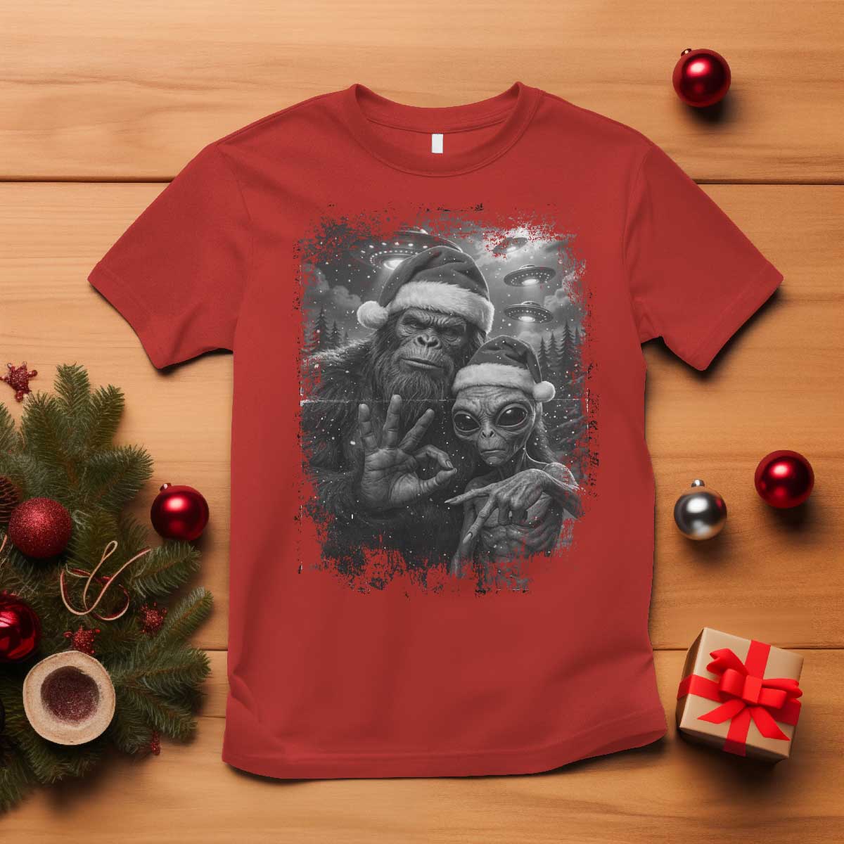 67 Six Seven Bigfoot Christmas T Shirt Sasquatch Ailen Selfie UFO Meme TS14 Red Print Your Wear