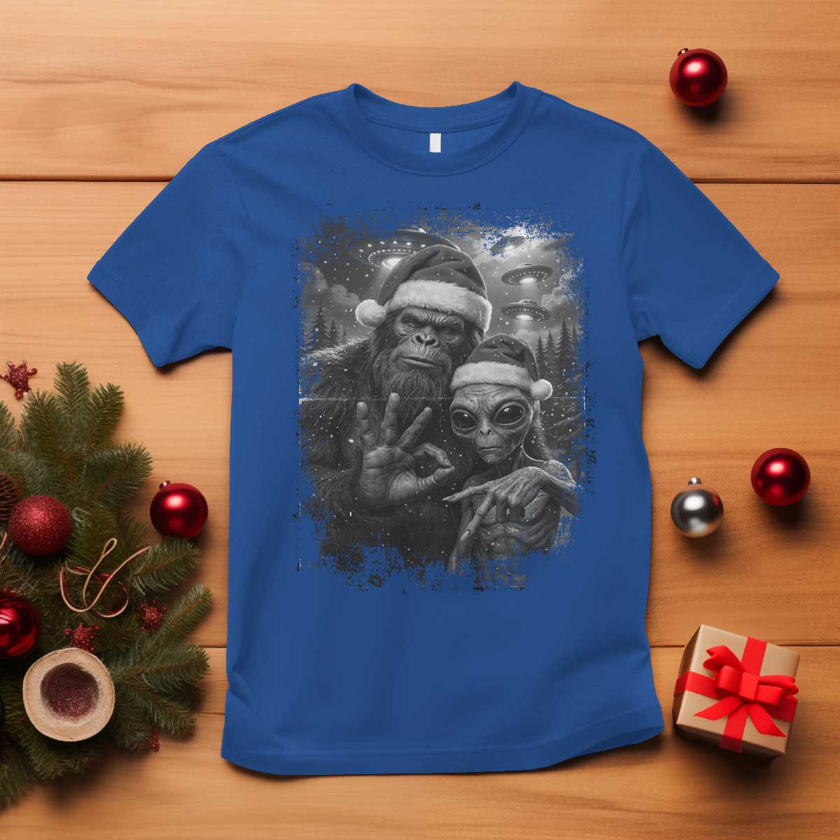 67 Six Seven Bigfoot Christmas T Shirt Sasquatch Ailen Selfie UFO Meme TS14 Royal Blue Print Your Wear