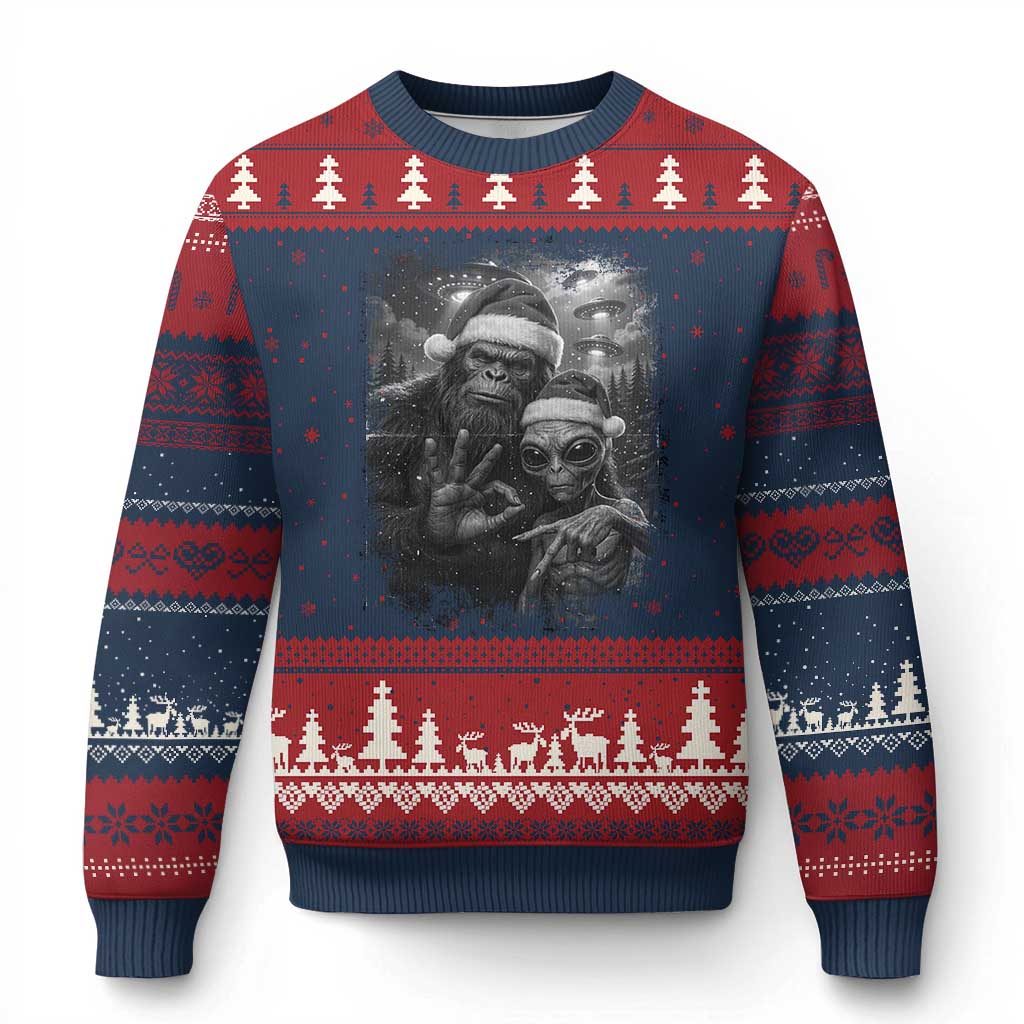 67 Six Seven Bigfoot Xmas Ugly Christmas Sweater Sasquatch Ailen Selfie UFO Meme TS14 Navy Red Print Your Wear
