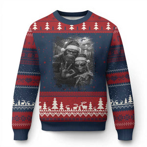67 Six Seven Bigfoot Xmas Ugly Christmas Sweater Sasquatch Ailen Selfie UFO Meme TS14 Navy Red Print Your Wear