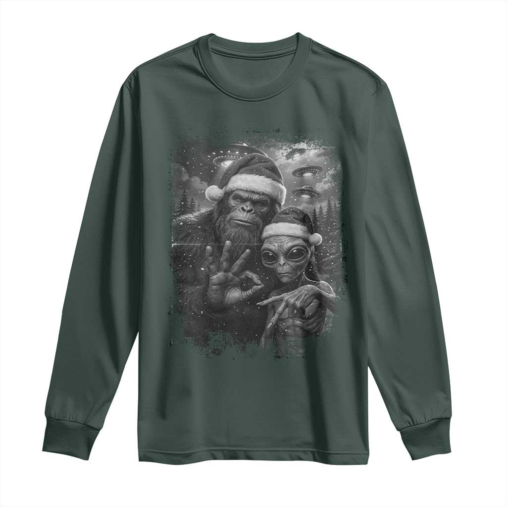67 Six Seven Bigfoot Christmas Long Sleeve Shirt Sasquatch Ailen Selfie UFO Meme TS14 Dark Forest Green Print Your Wear