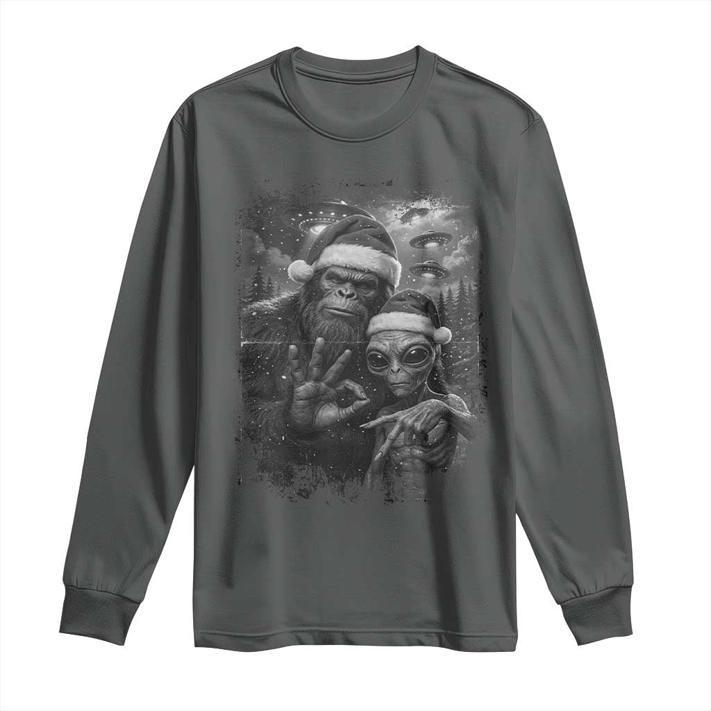 67 Six Seven Bigfoot Christmas Long Sleeve Shirt Sasquatch Ailen Selfie UFO Meme TS14 Dark Heather Print Your Wear