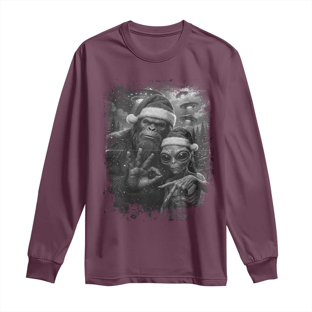 67 Six Seven Bigfoot Christmas Long Sleeve Shirt Sasquatch Ailen Selfie UFO Meme TS14 Maroon Print Your Wear