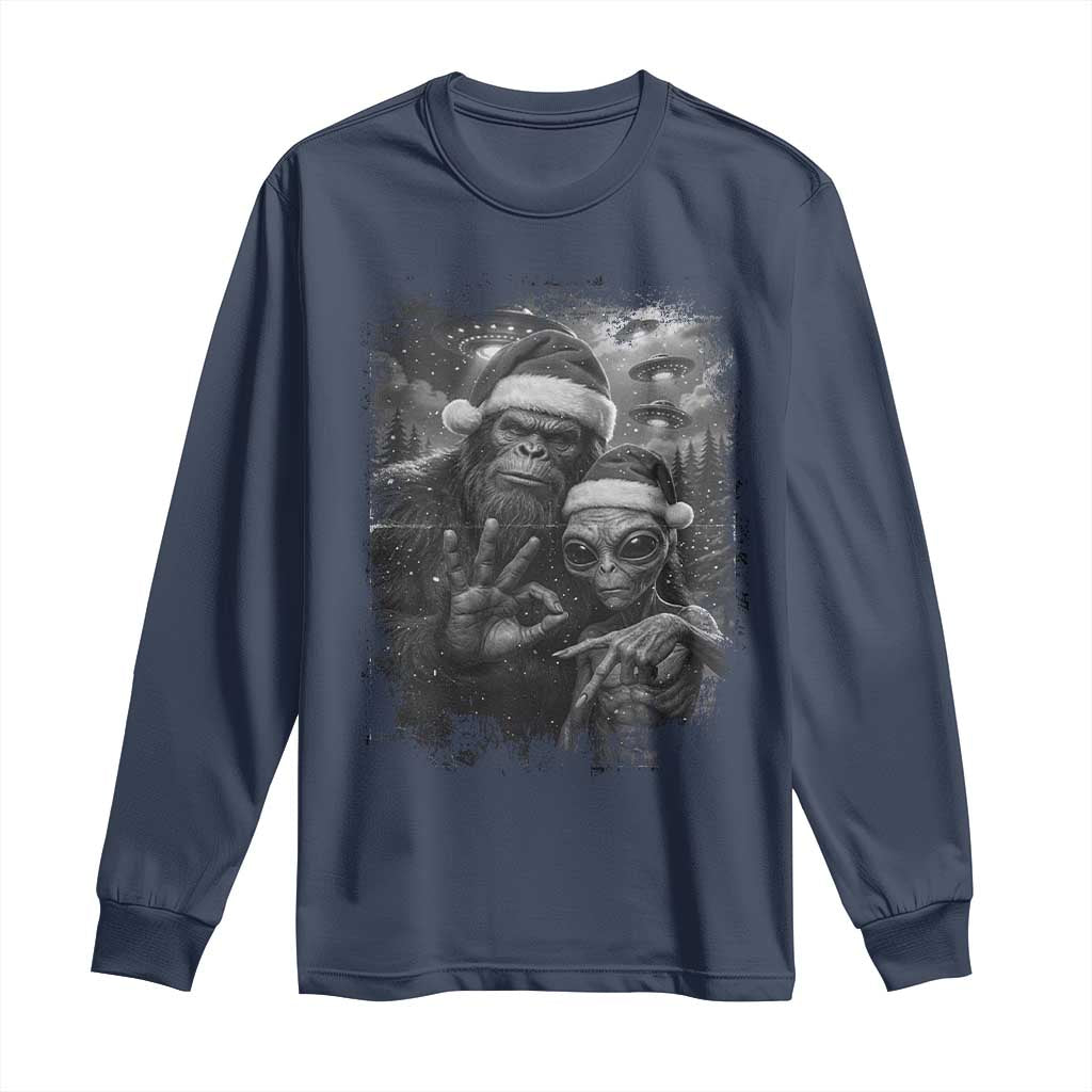 67 Six Seven Bigfoot Christmas Long Sleeve Shirt Sasquatch Ailen Selfie UFO Meme TS14 Navy Print Your Wear
