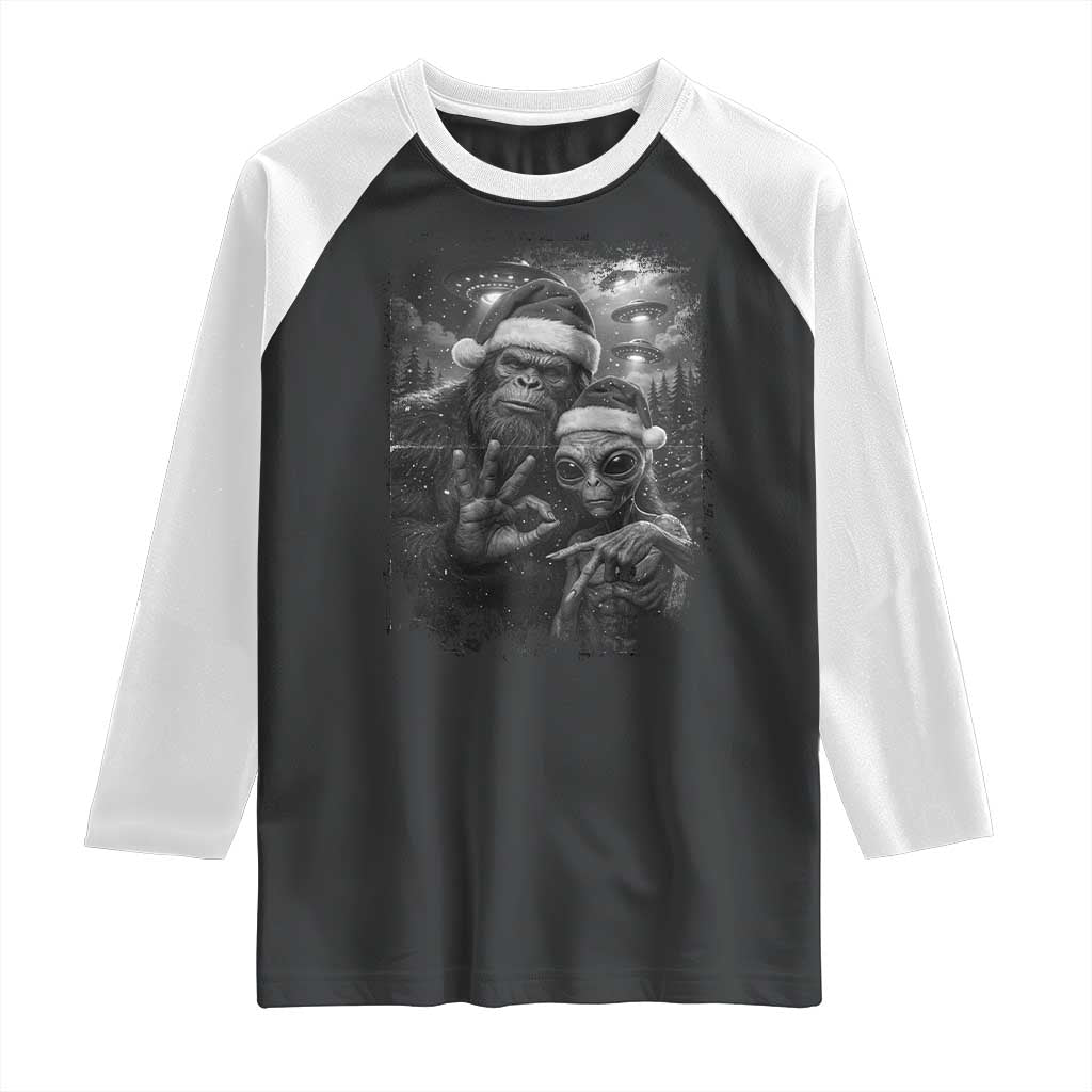 67 Six Seven Bigfoot Christmas Raglan Shirt Sasquatch Ailen Selfie UFO Meme TS14 Black White Print Your Wear