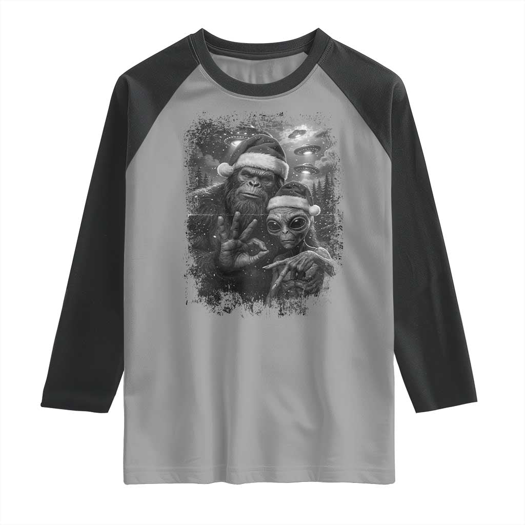 67 Six Seven Bigfoot Christmas Raglan Shirt Sasquatch Ailen Selfie UFO Meme TS14 Sport Gray Black Print Your Wear