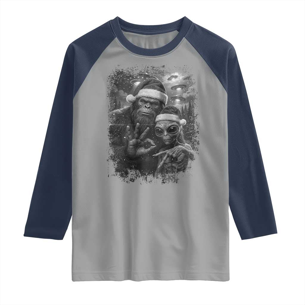 67 Six Seven Bigfoot Christmas Raglan Shirt Sasquatch Ailen Selfie UFO Meme TS14 Sport Gray Navy Print Your Wear