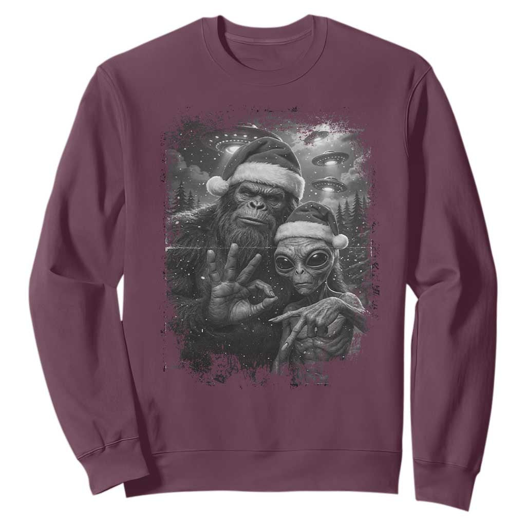 67 Six Seven Bigfoot Christmas Sweatshirt Sasquatch Ailen Selfie UFO Meme TS14 Maroon Print Your Wear