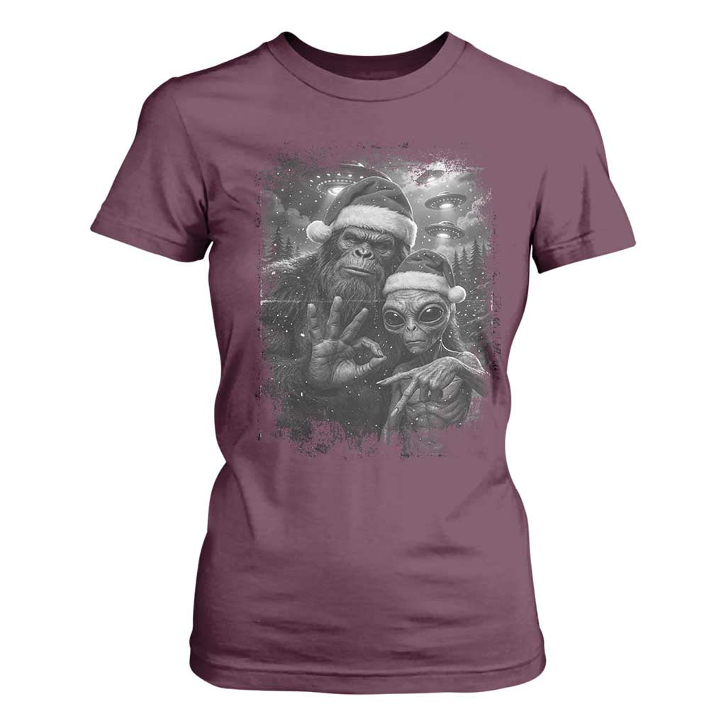 67 Six Seven Bigfoot Christmas T Shirt For Women Sasquatch Ailen Selfie UFO Meme TS14 Maroon Print Your Wear