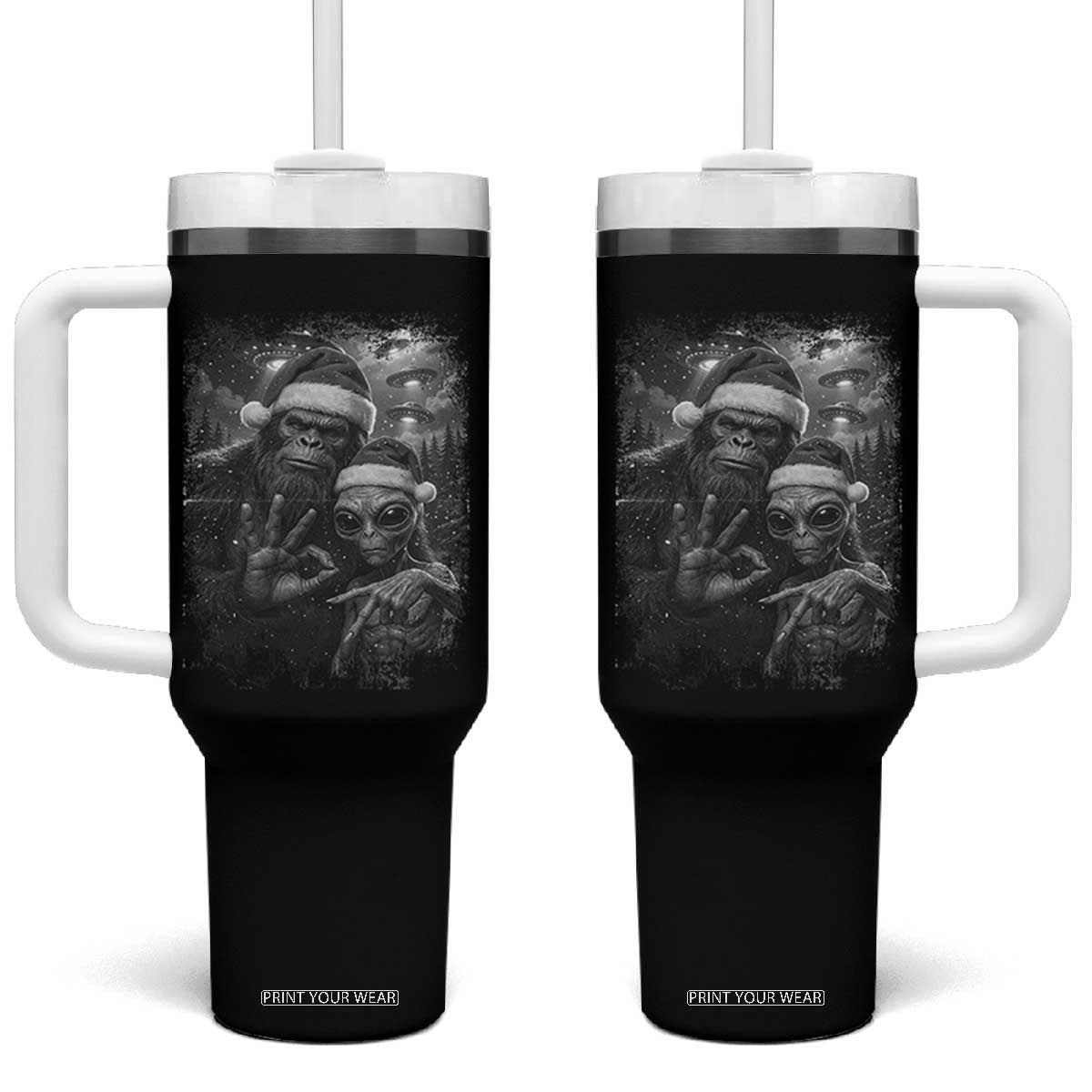 67 Six Seven Bigfoot Christmas Tumbler With Handle Sasquatch Ailen Selfie UFO Meme TS14 One Size: 40 oz Black Print Your Wear