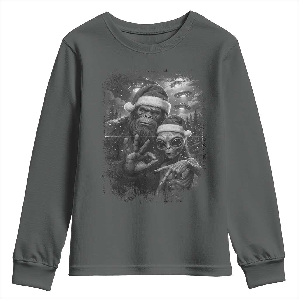 67 Six Seven Bigfoot Christmas Youth Sweatshirt Sasquatch Ailen Selfie UFO Meme TS14 Dark Heather Print Your Wear