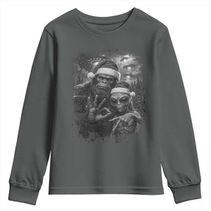 67 Six Seven Bigfoot Christmas Youth Sweatshirt Sasquatch Ailen Selfie UFO Meme TS14 Dark Heather Print Your Wear