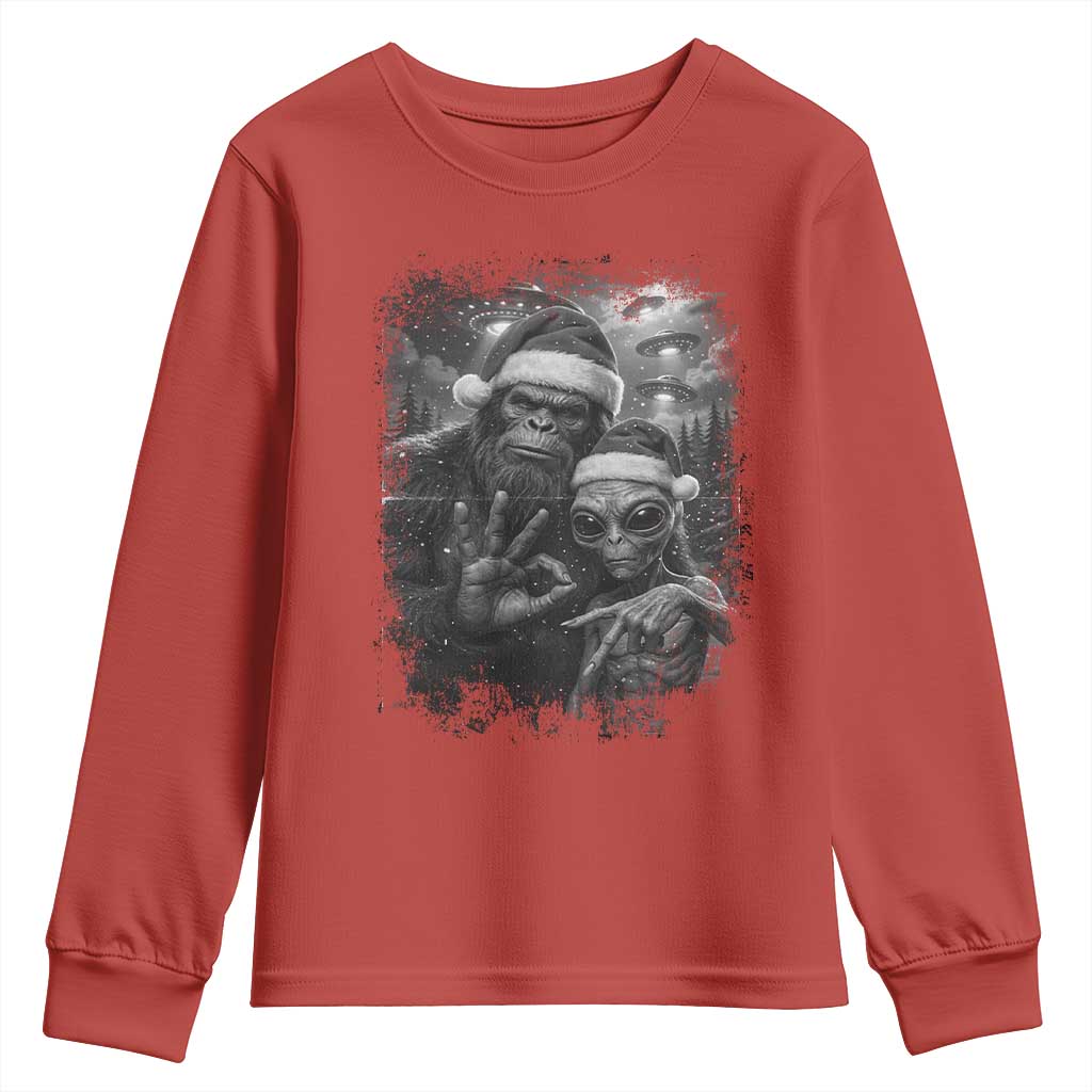 67 Six Seven Bigfoot Christmas Youth Sweatshirt Sasquatch Ailen Selfie UFO Meme TS14 Red Print Your Wear