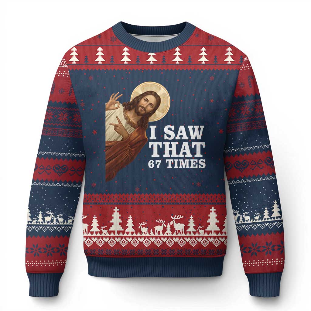 Funny Six Seven Meme Ugly Christmas Sweater I Saw That 67 Times TS14 Navy Red Print Your Wear
