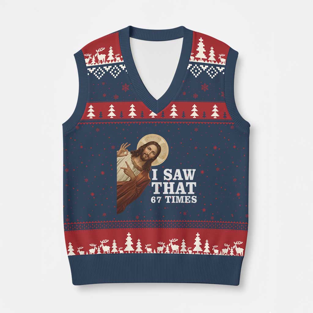 Funny Six Seven Meme V-Neck Knit Sweater Vest I Saw That 67 Times TS14 Navy Red Print Your Wear
