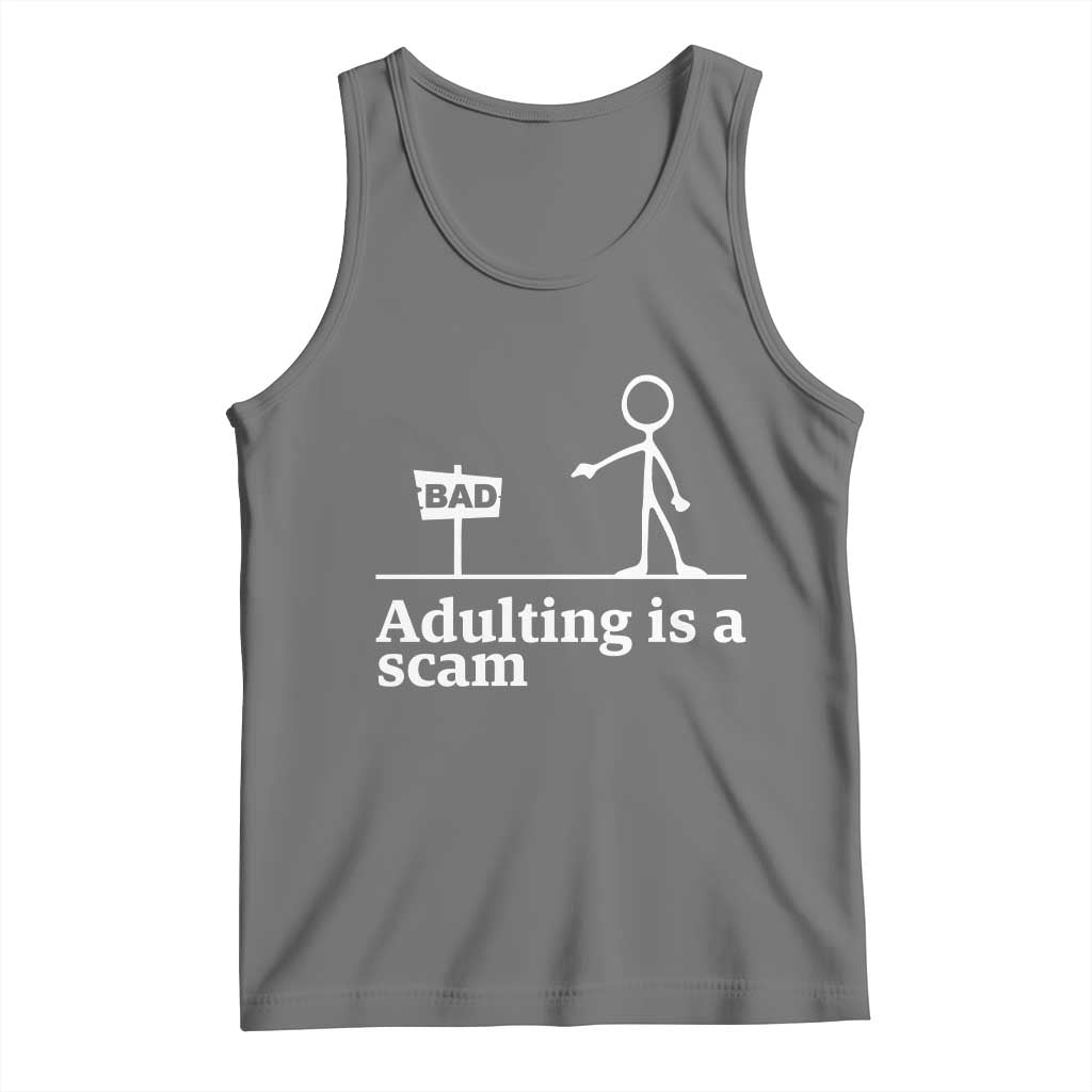 Adulting Is A Scam Tank Top Funny Quote Adult Humor TS14 Black Heather Print Your Wear