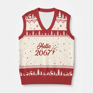67 Six Seven Meme V-Neck Knit Sweater Vest New Year 2026 TS14 Beige Red Print Your Wear