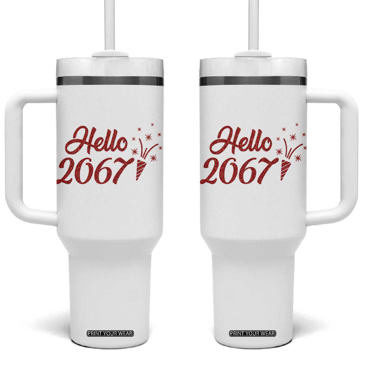 67 Six Seven Meme Tumbler With Handle New Year 2026 TS14 One Size: 40 oz White Print Your Wear