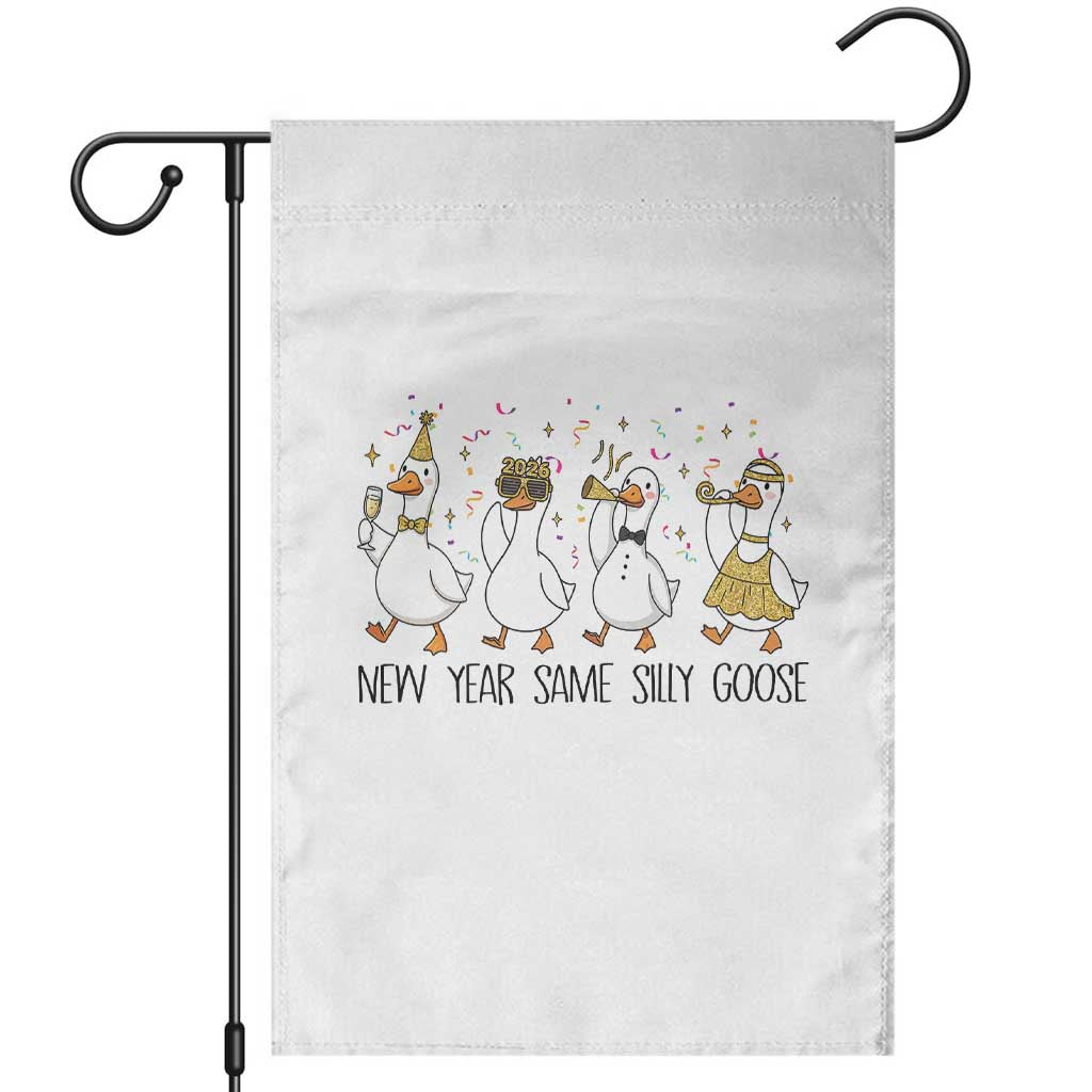 Silly Goose New Years 2026 Garden Flag Cute Goose Party Holiday TS14 White Print Your Wear