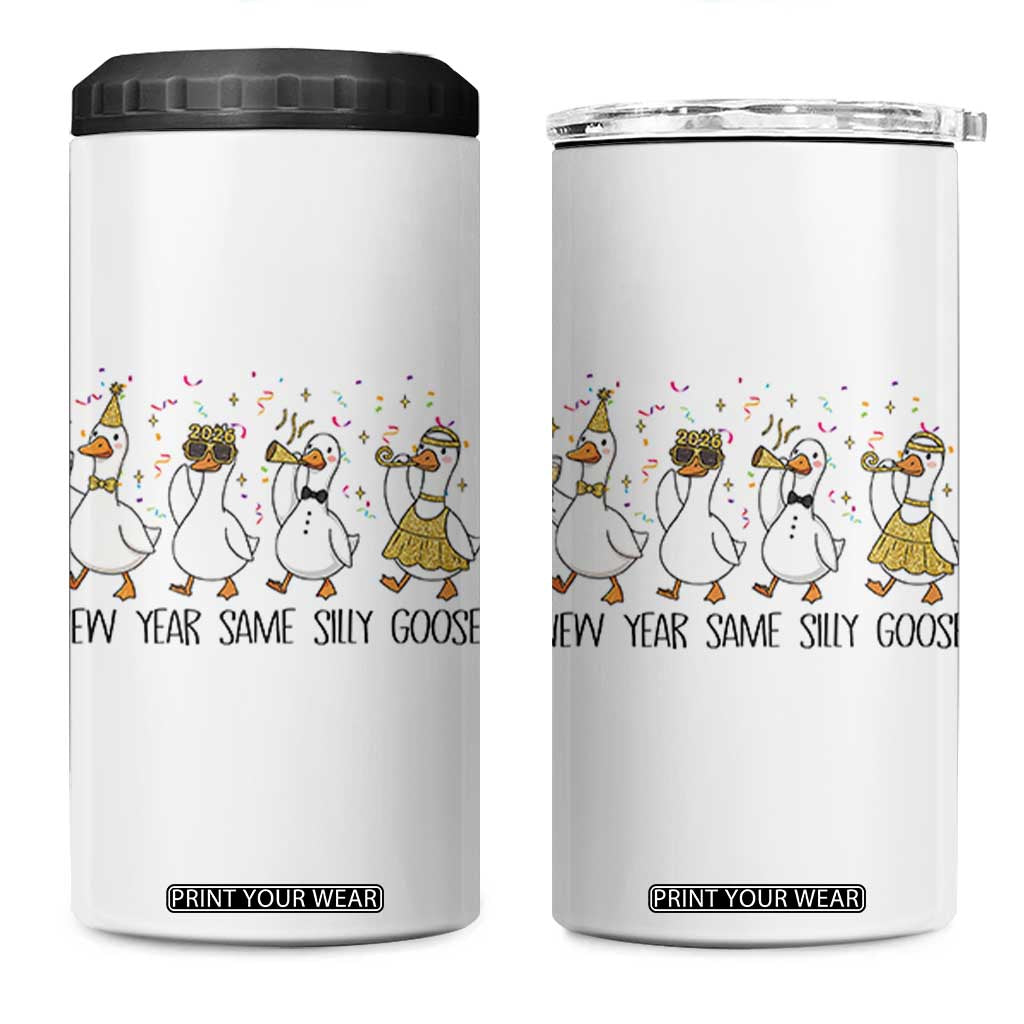Silly Goose New Years 2026 4 in 1 Can Cooler Tumbler Cute Goose Party Holiday TS14 One Size: 16 oz White Print Your Wear