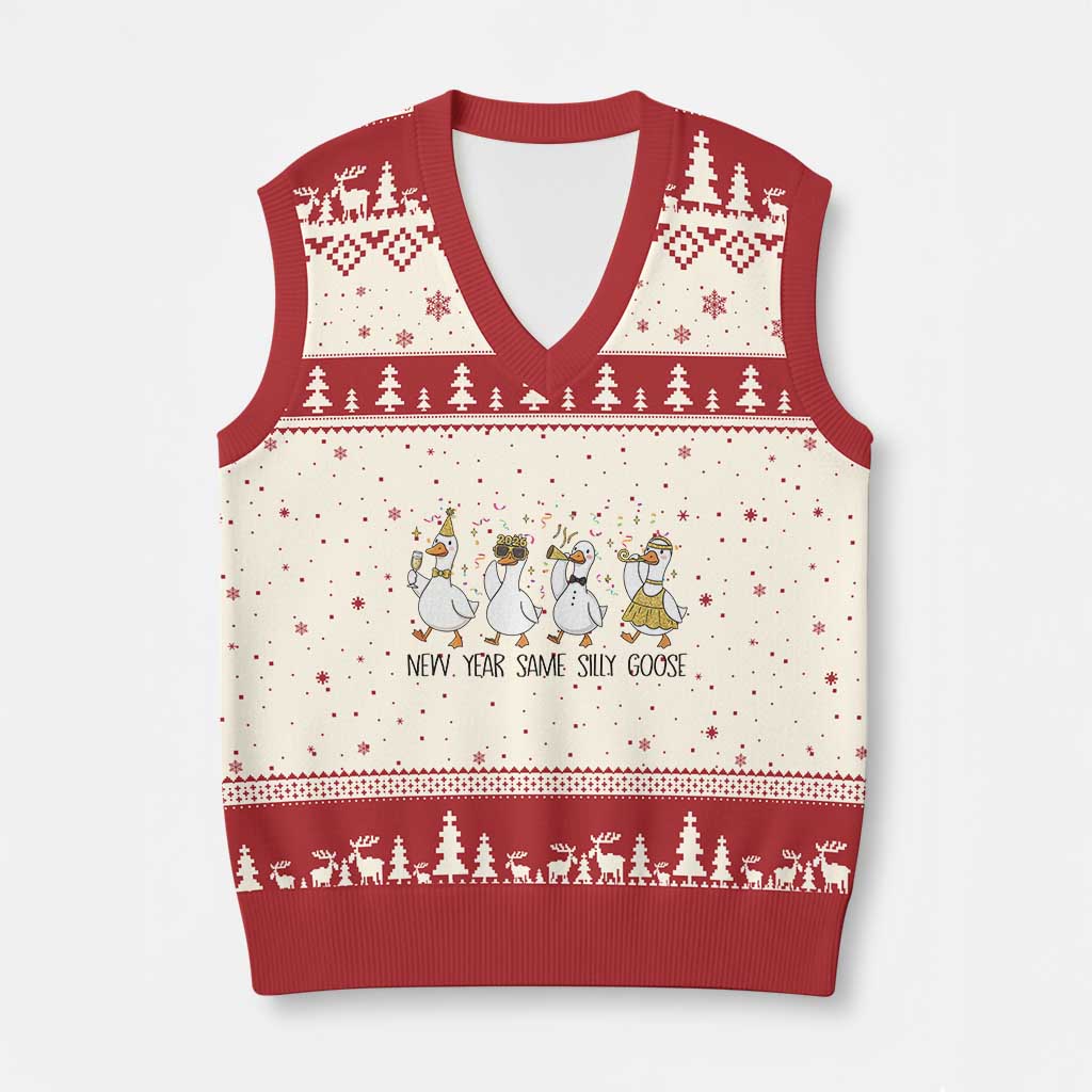 Silly Goose New Years 2026 V-Neck Knit Sweater Vest Cute Goose Party Holiday TS14 Beige Red Print Your Wear