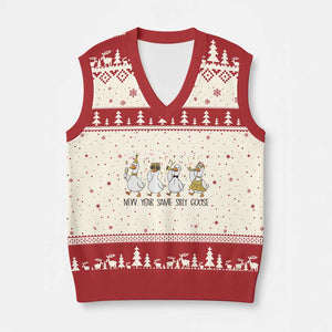 Silly Goose New Years 2026 V-Neck Knit Sweater Vest Cute Goose Party Holiday TS14 Beige Red Print Your Wear